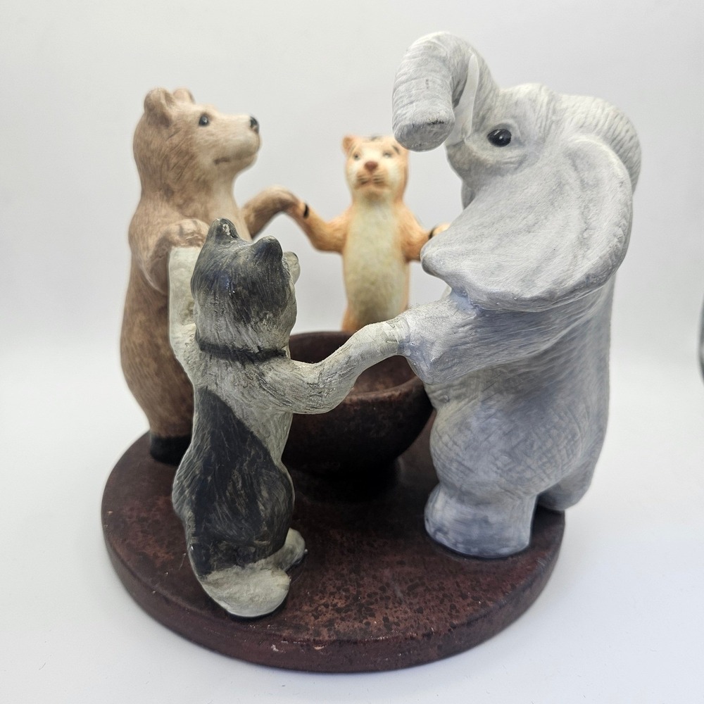 Y2K VTG Penco Animals Holding Hands Circle Tealight Candle Holder Elephant Bear